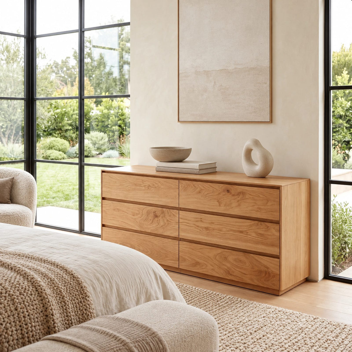 Contemporary Solid Wood Dresser With Six Spacious Drawers For Bedroom