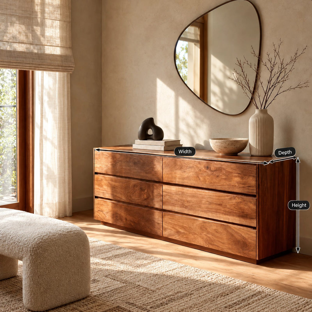 Contemporary Solid Wood Dresser With Six Spacious Drawers For Bedroom