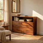 Contemporary Wood Dresser With Open Top Shelf For Bedroom