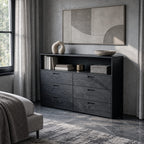 Contemporary Wood Dresser With Open Top Shelf For Bedroom