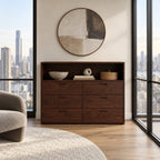 Contemporary Wood Dresser With Open Top Shelf For Bedroom