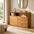 Contemporary Wood Dresser With Open Top Shelf For Bedroom