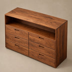 Contemporary Wood Dresser With Open Top Shelf For Bedroom