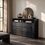 Modern Wood Dresser With Open Shelf And Drawers For Bedroom
