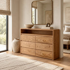 Modern Wood Dresser With Open Shelf And Drawers For Bedroom