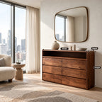 Modern Wood Dresser With Open Shelf And Drawers For Bedroom