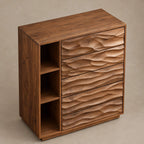 Sculptural Tall Wood Dresser With Wave Carved Drawers For Bedroom
