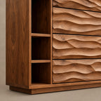 Sculptural Tall Wood Dresser With Wave Carved Drawers For Bedroom