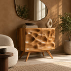 Organic Sculpted Wood Dresser With Wave Carved Doors For Living Room