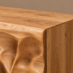 Organic Sculpted Wood Dresser With Wave Carved Doors For Living Room