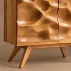 Organic Sculpted Wood Dresser With Wave Carved Doors For Living Room