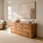Contemporary Wooden Dresser With Rounded Case For Bedroom