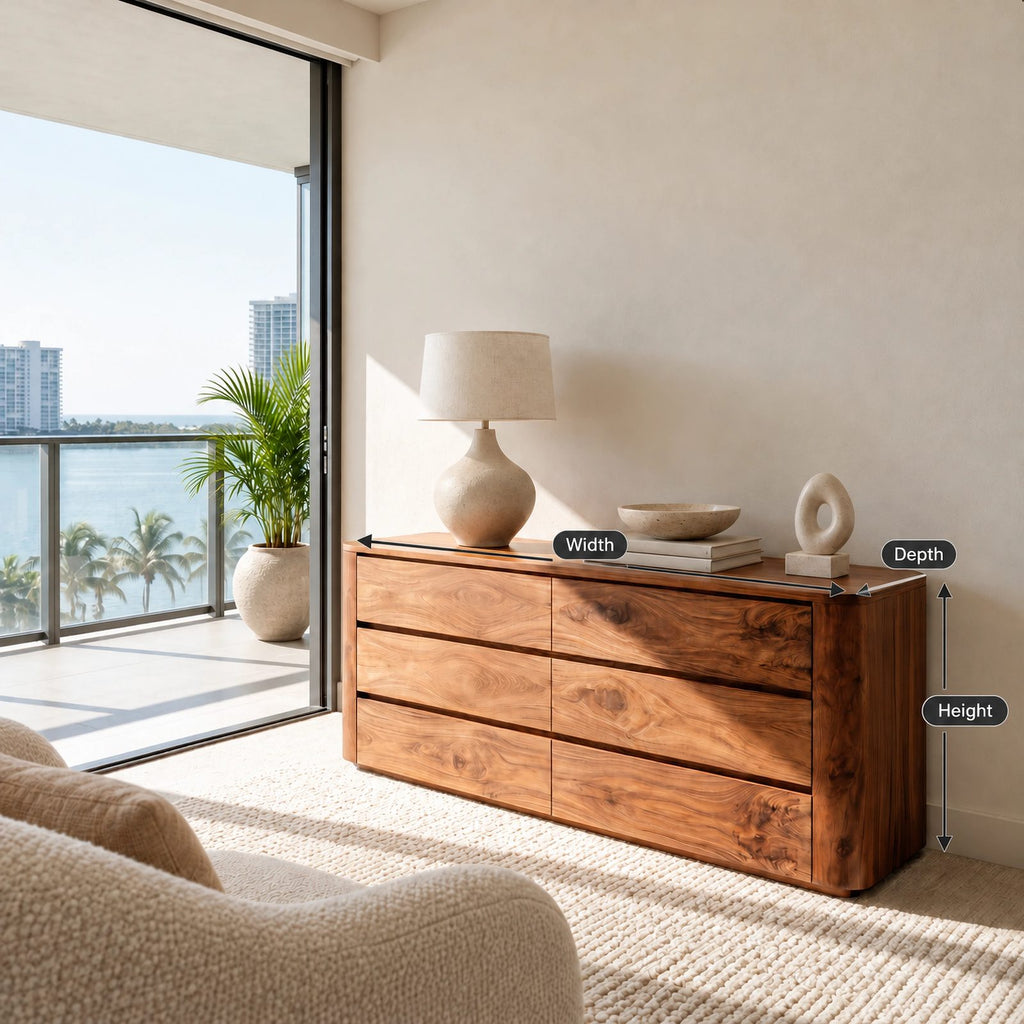 Contemporary Wooden Dresser With Rounded Case For Bedroom