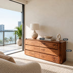 Contemporary Wooden Dresser With Rounded Case For Bedroom