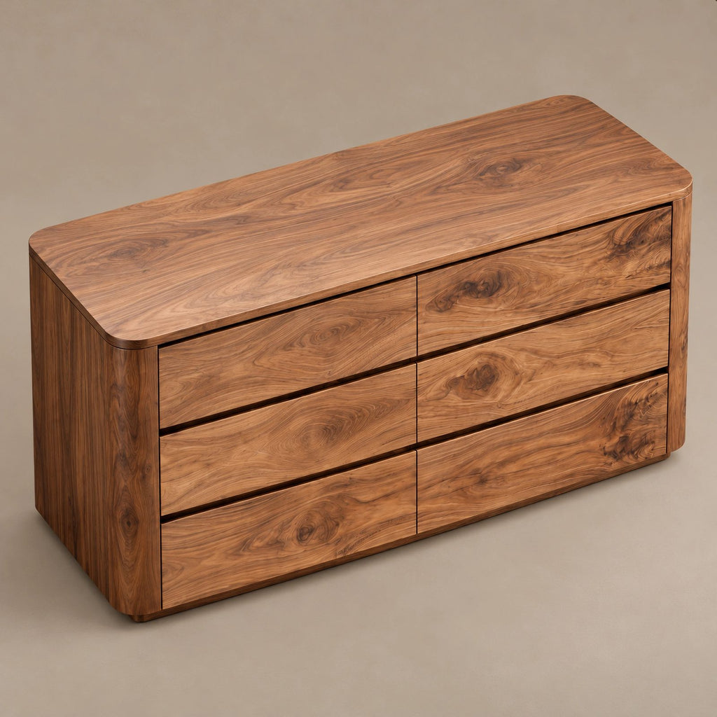 Contemporary Wooden Dresser With Rounded Case For Bedroom