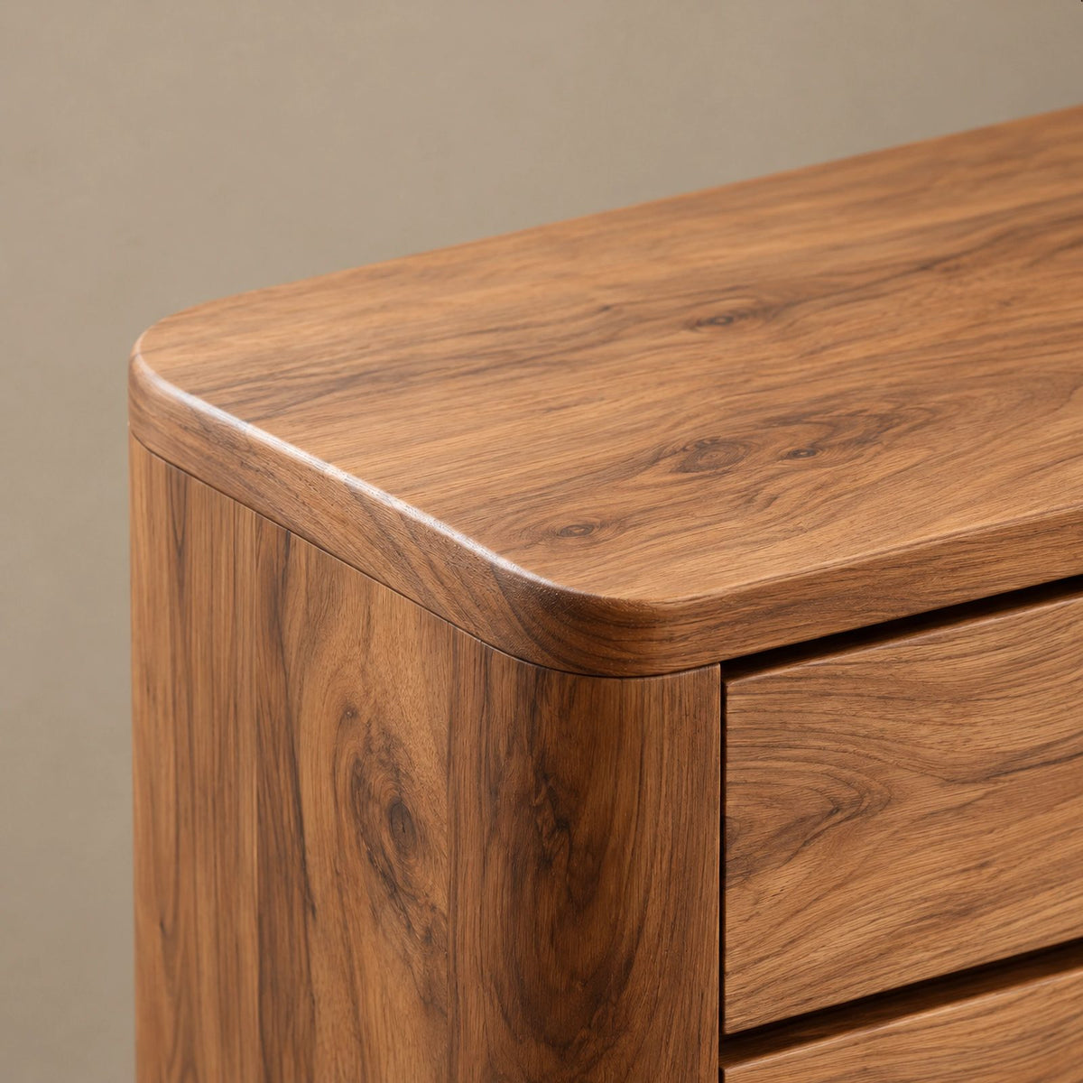 Contemporary Wooden Dresser With Rounded Case For Bedroom