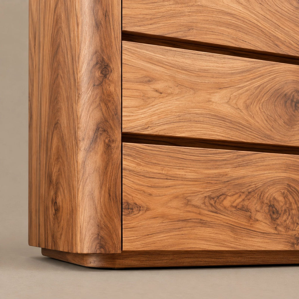 Contemporary Wooden Dresser With Rounded Case For Bedroom