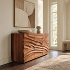 Sculptural Wave Carved Dresser With Three Door Front For Entryway
