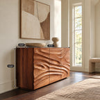 Sculptural Wave Carved Dresser With Three Door Front For Entryway