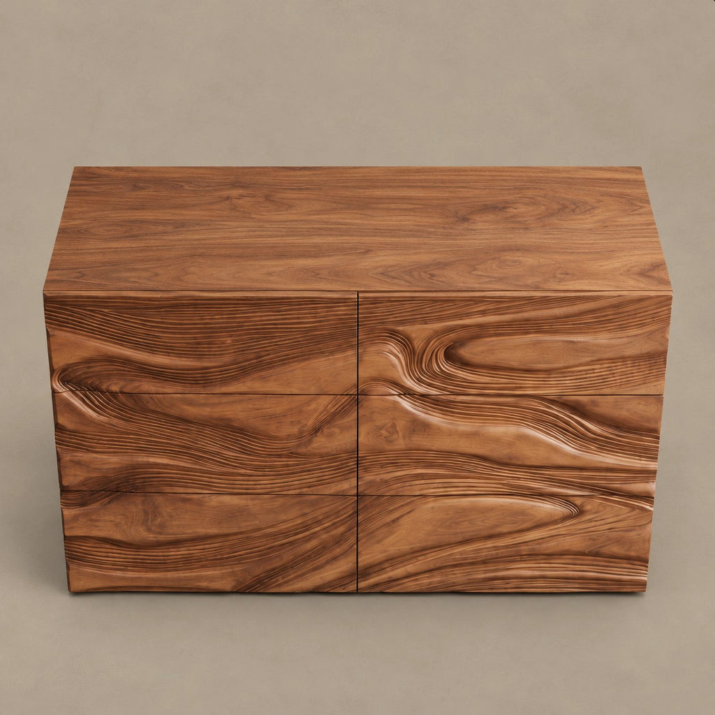 Organic Wave Carved Dresser With Flowing Drawer Fronts For Living Room