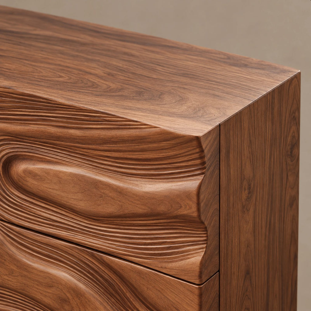 Organic Wave Carved Dresser With Flowing Drawer Fronts For Living Room