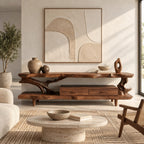 Organic Live Edge TV Console With Root Base Drawer For Living Room