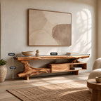 Organic Live Edge TV Console With Root Base Drawer For Living Room
