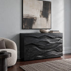 Handcrafted Wave Carved Dresser With Two Door Front For Bedroom