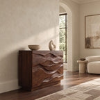Handcrafted Wave Carved Dresser With Two Door Front For Bedroom
