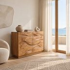 Handcrafted Wave Carved Dresser With Two Door Front For Bedroom