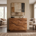 Handcrafted Wave Carved Dresser With Two Door Front For Bedroom