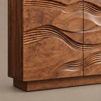 Handcrafted Wave Carved Dresser With Two Door Front For Bedroom