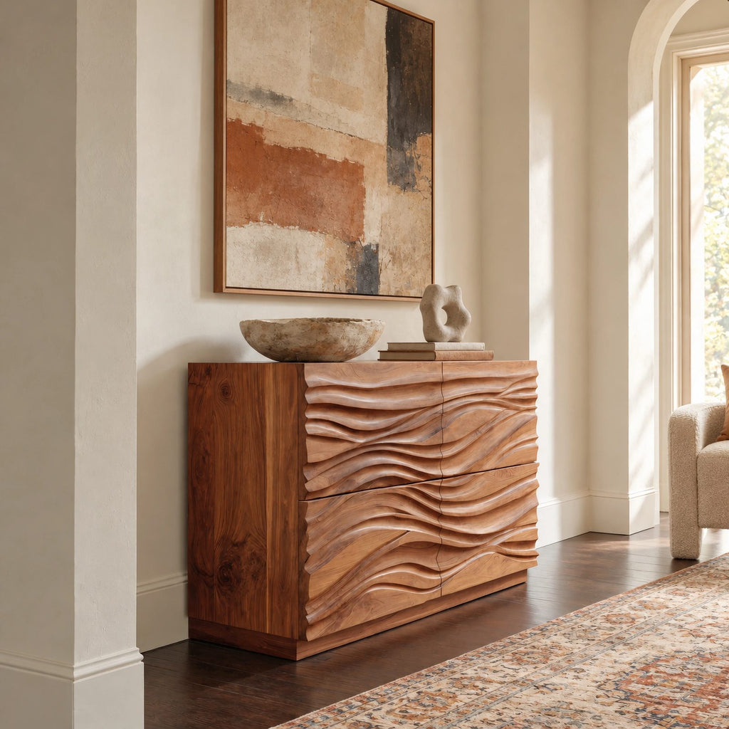 Modern Wave Carved Dresser With Flowing Front For Bedroom
