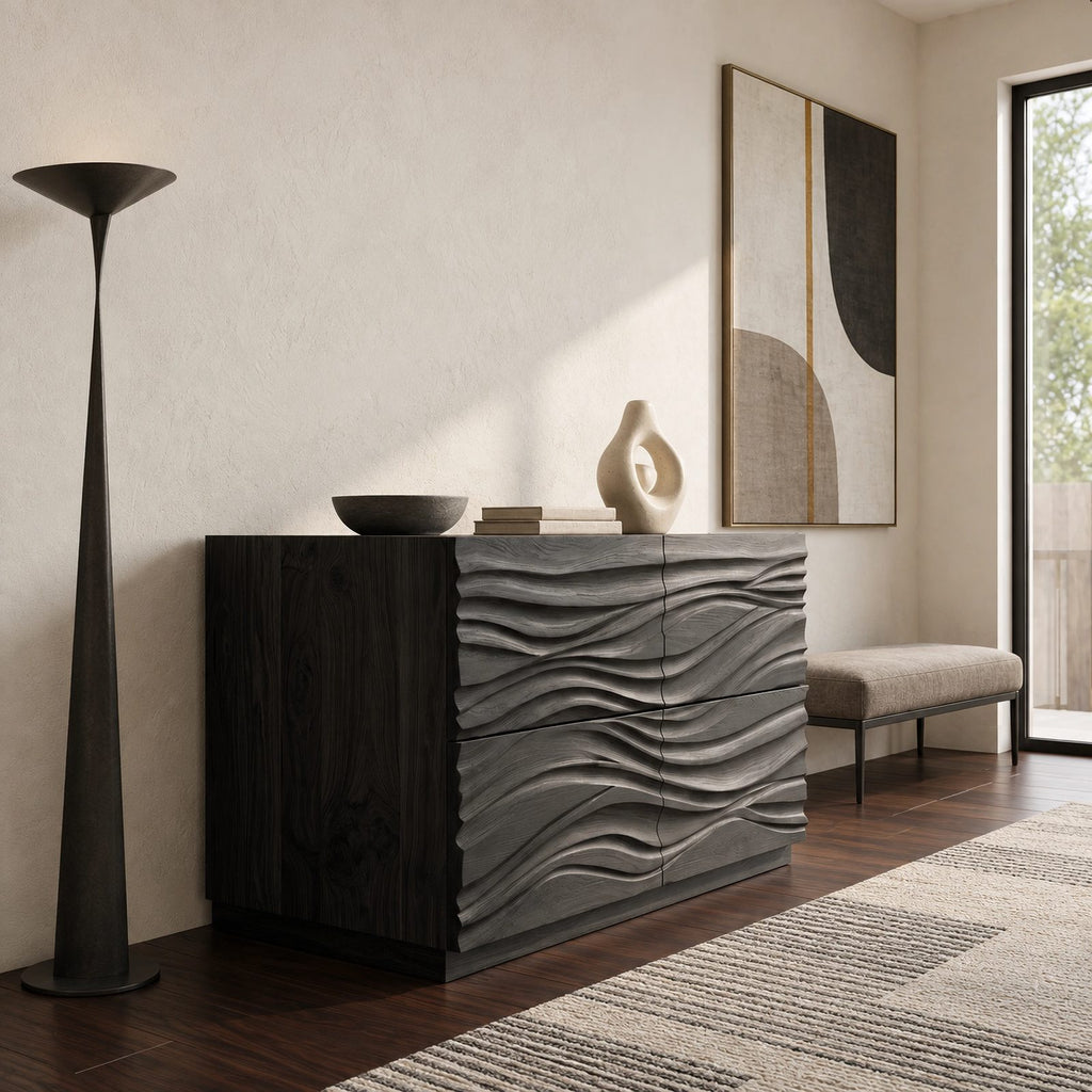 Modern Wave Carved Dresser With Flowing Front For Bedroom