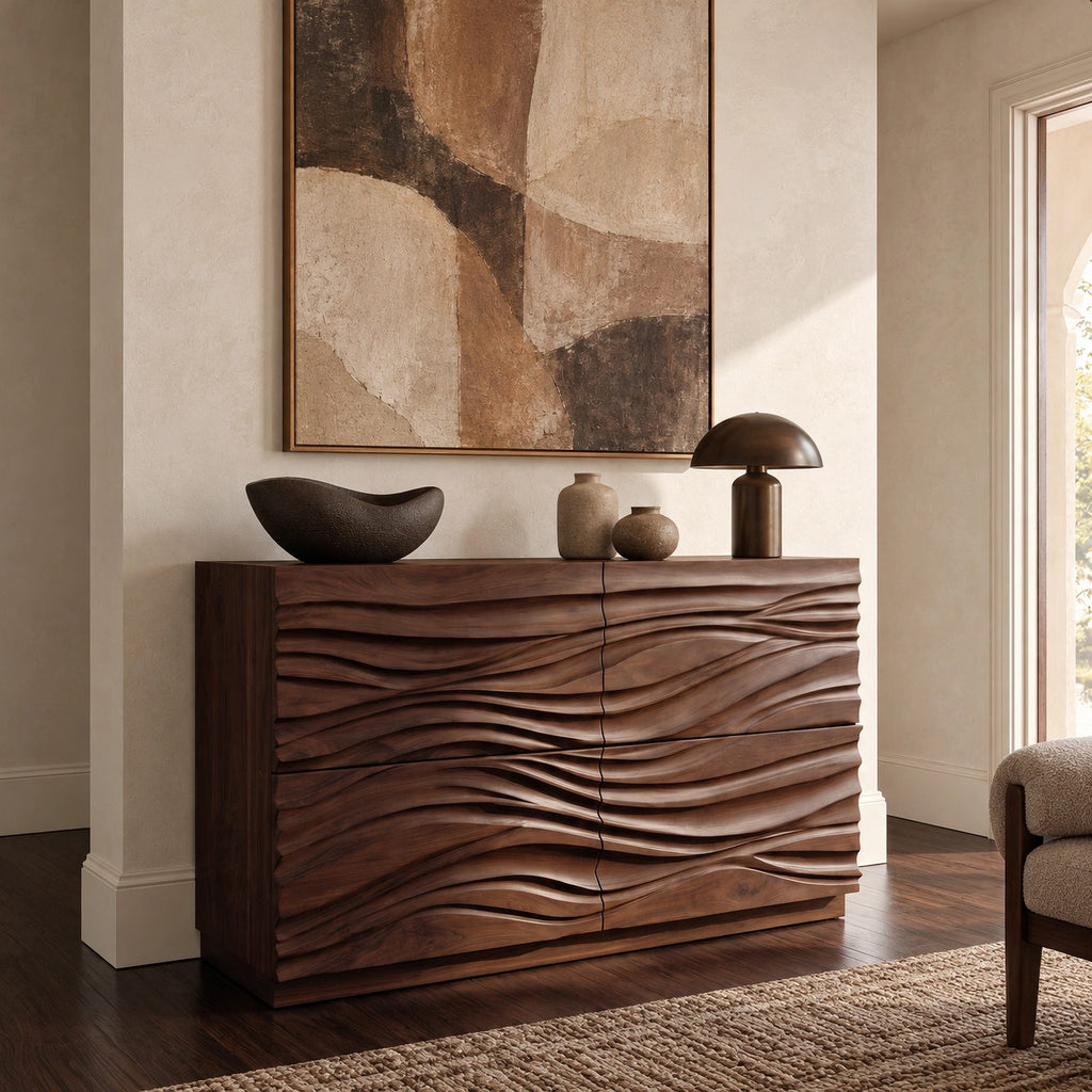 Modern Wave Carved Dresser With Flowing Front For Bedroom