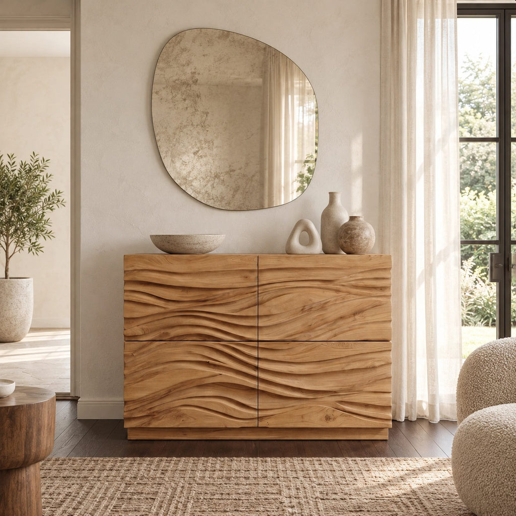 Modern Wave Carved Dresser With Flowing Front For Bedroom