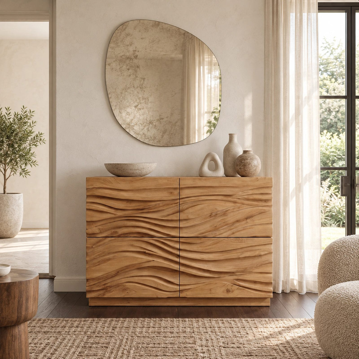 Modern Wave Carved Dresser With Flowing Front For Bedroom