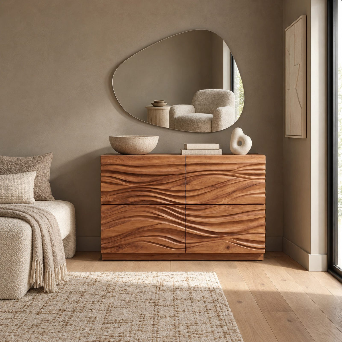 Modern Wave Carved Dresser With Flowing Front For Bedroom