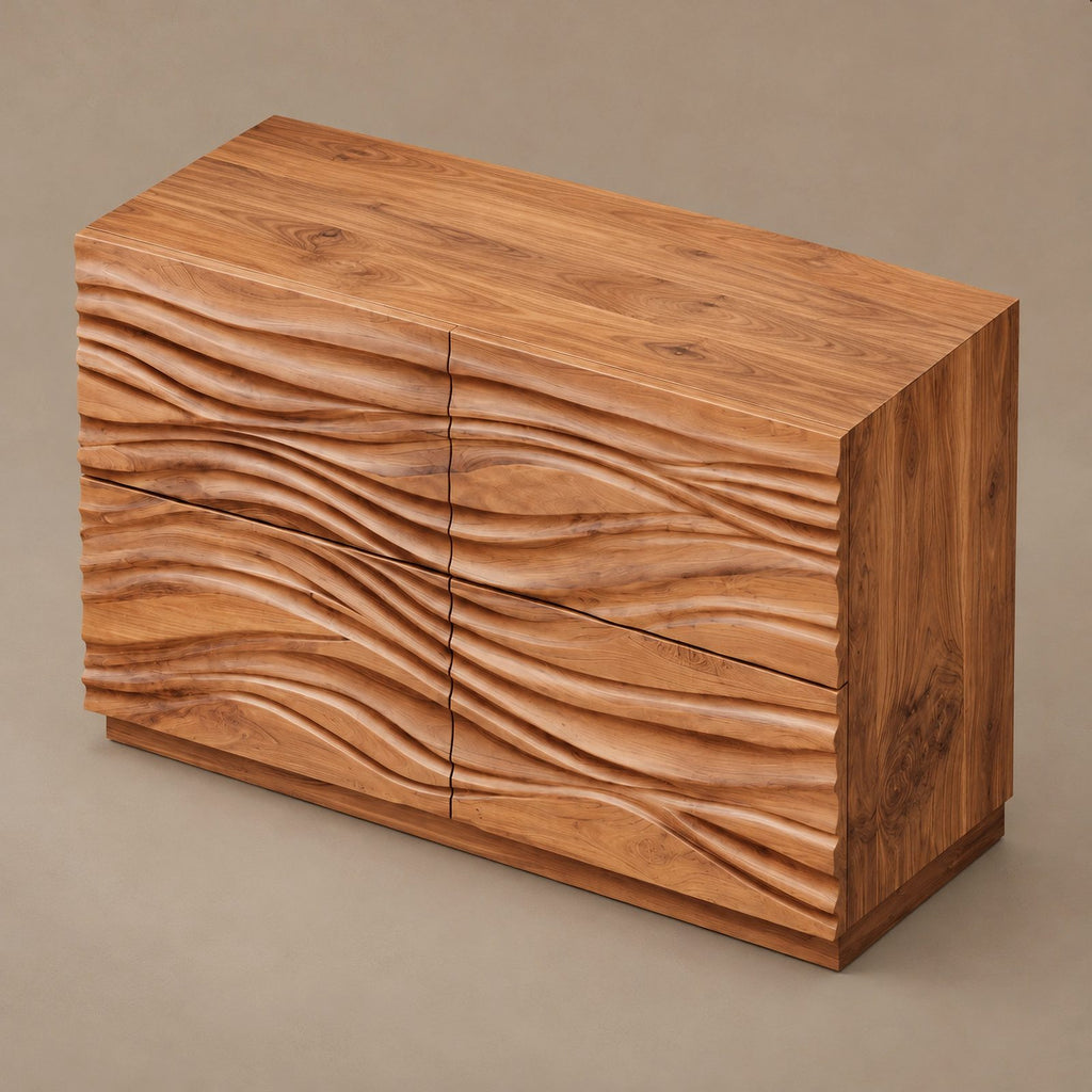 Modern Wave Carved Dresser With Flowing Front For Bedroom