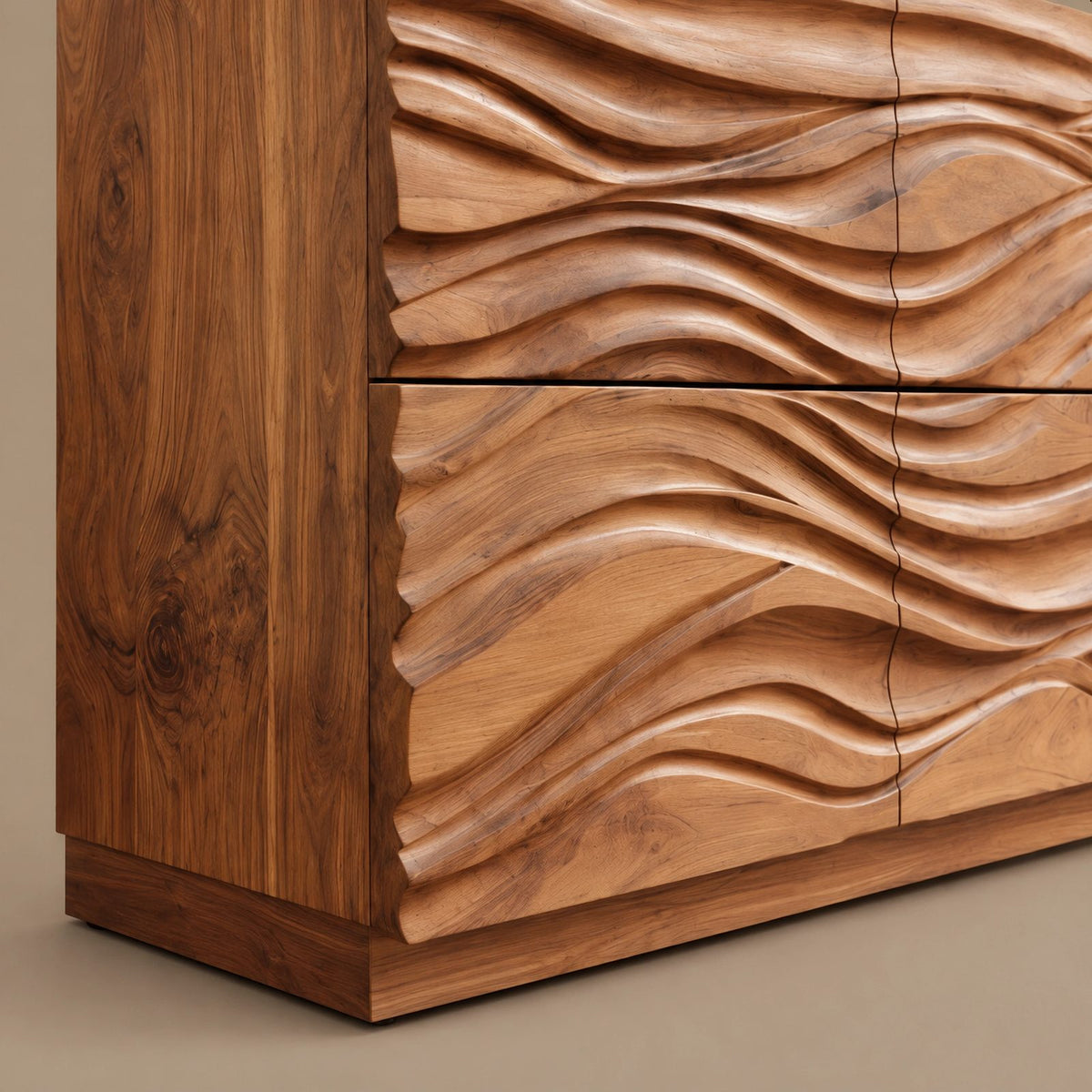 Modern Wave Carved Dresser With Flowing Front For Bedroom