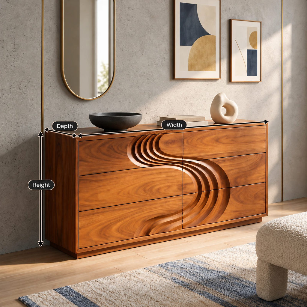 Mid Century Dresser With Sculpted S Curve Front For Bedroom