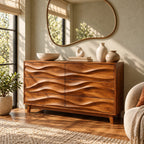 Mid Century Dresser With Wave Carved Drawer Fronts For Bedroom