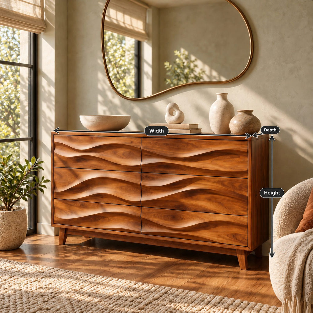 Mid Century Dresser With Wave Carved Drawer Fronts For Bedroom