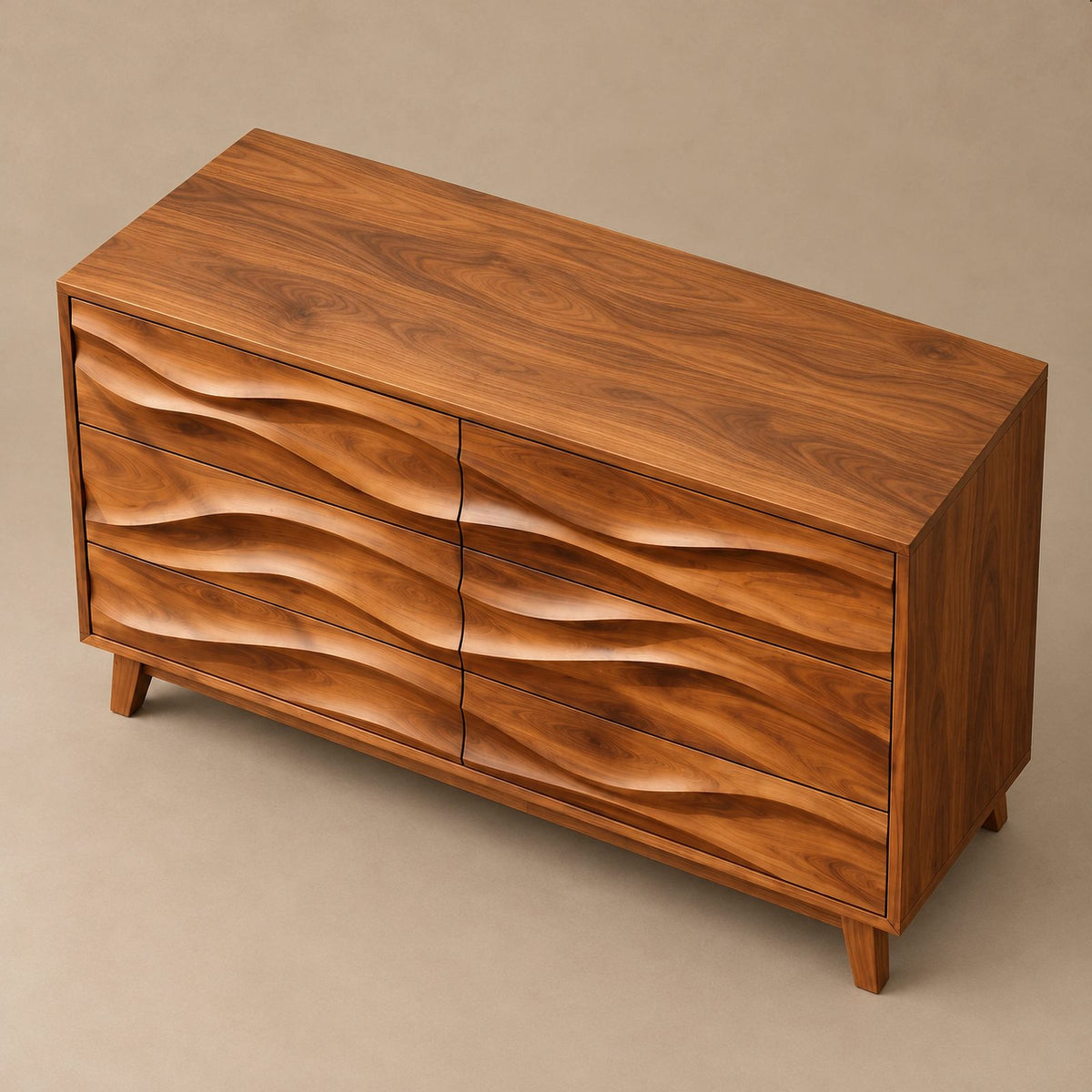 Mid Century Dresser With Wave Carved Drawer Fronts For Bedroom