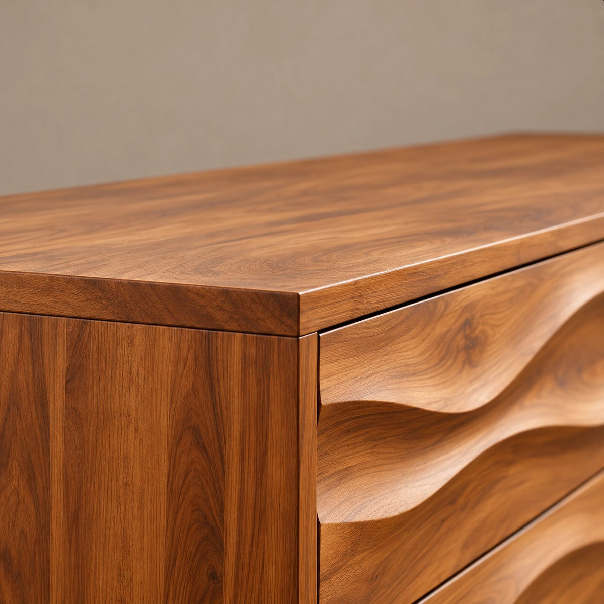 Mid Century Dresser With Wave Carved Drawer Fronts For Bedroom