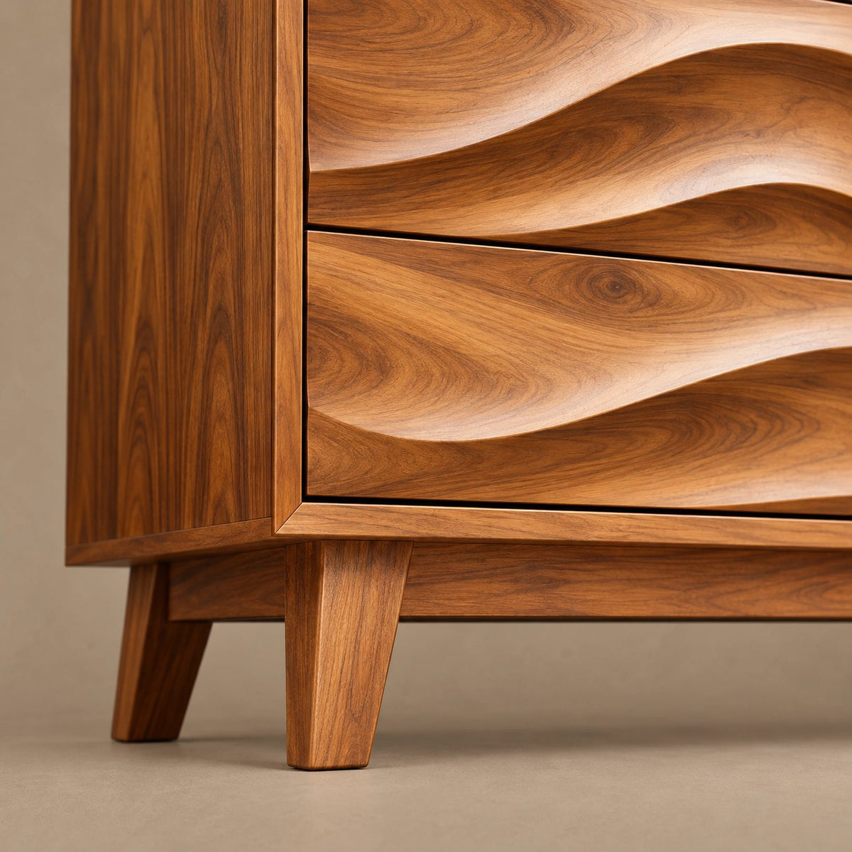 Mid Century Dresser With Wave Carved Drawer Fronts For Bedroom