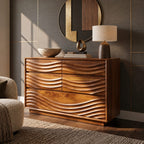 Contemporary Ripple Carved Dresser With Wide Drawer Fronts For Bedroom