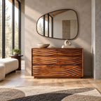 Contemporary Ripple Carved Dresser With Wide Drawer Fronts For Bedroom