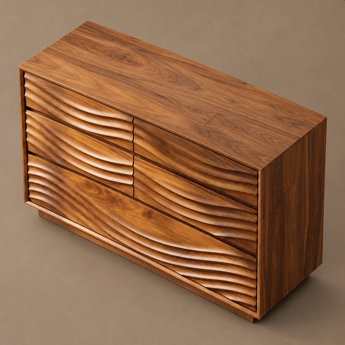 Contemporary Ripple Carved Dresser With Wide Drawer Fronts For Bedroom