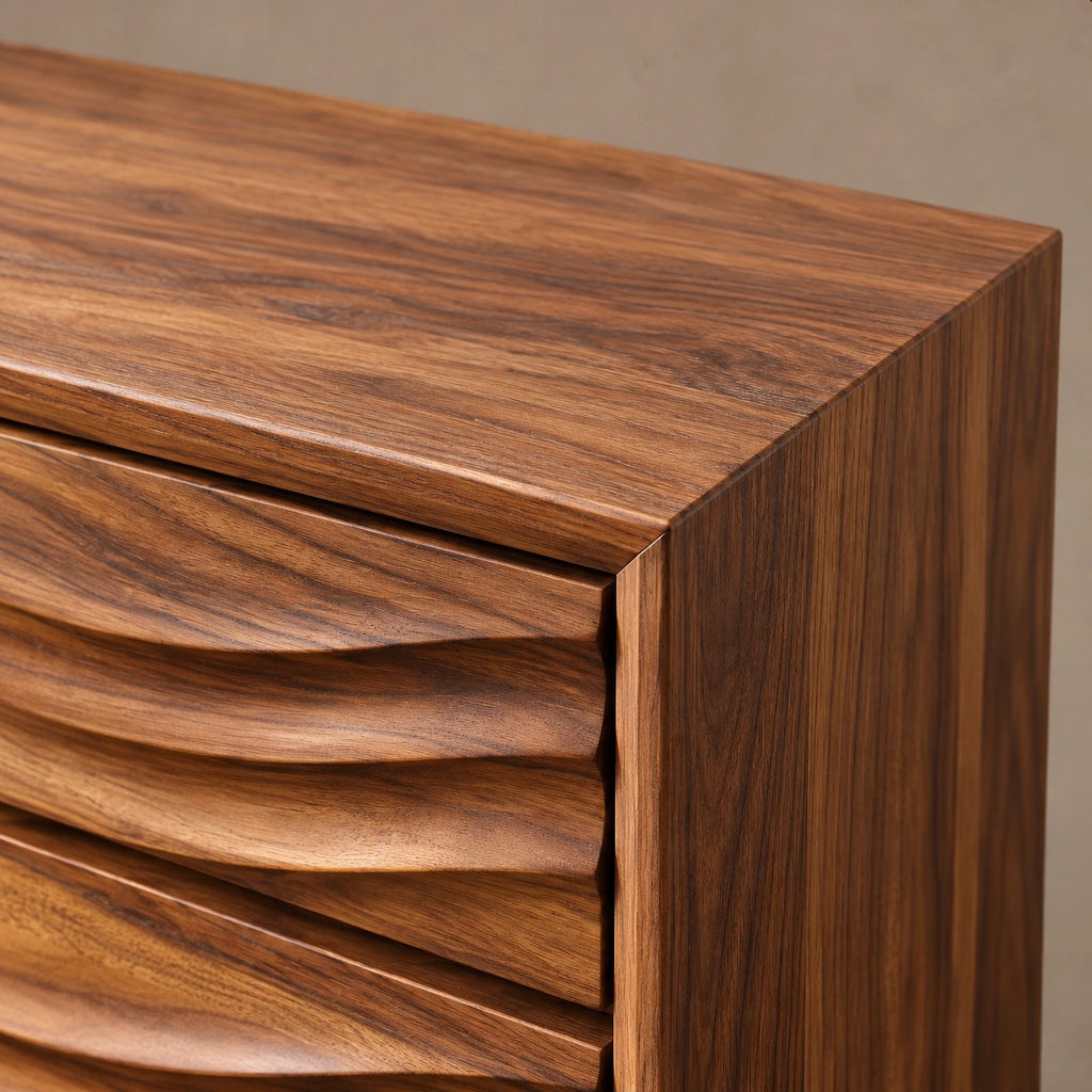 Contemporary Ripple Carved Dresser With Wide Drawer Fronts For Bedroom